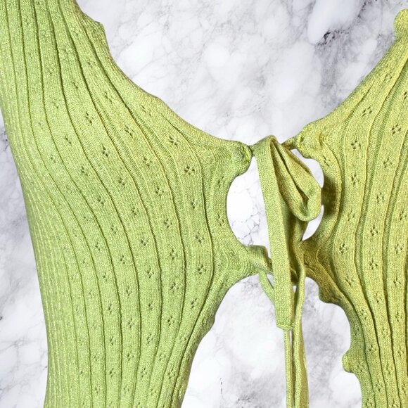 BDG URBAN OUTFITTERS Noori Lettuce Trim Tie Front Top In Lime - Picture 5 of 12